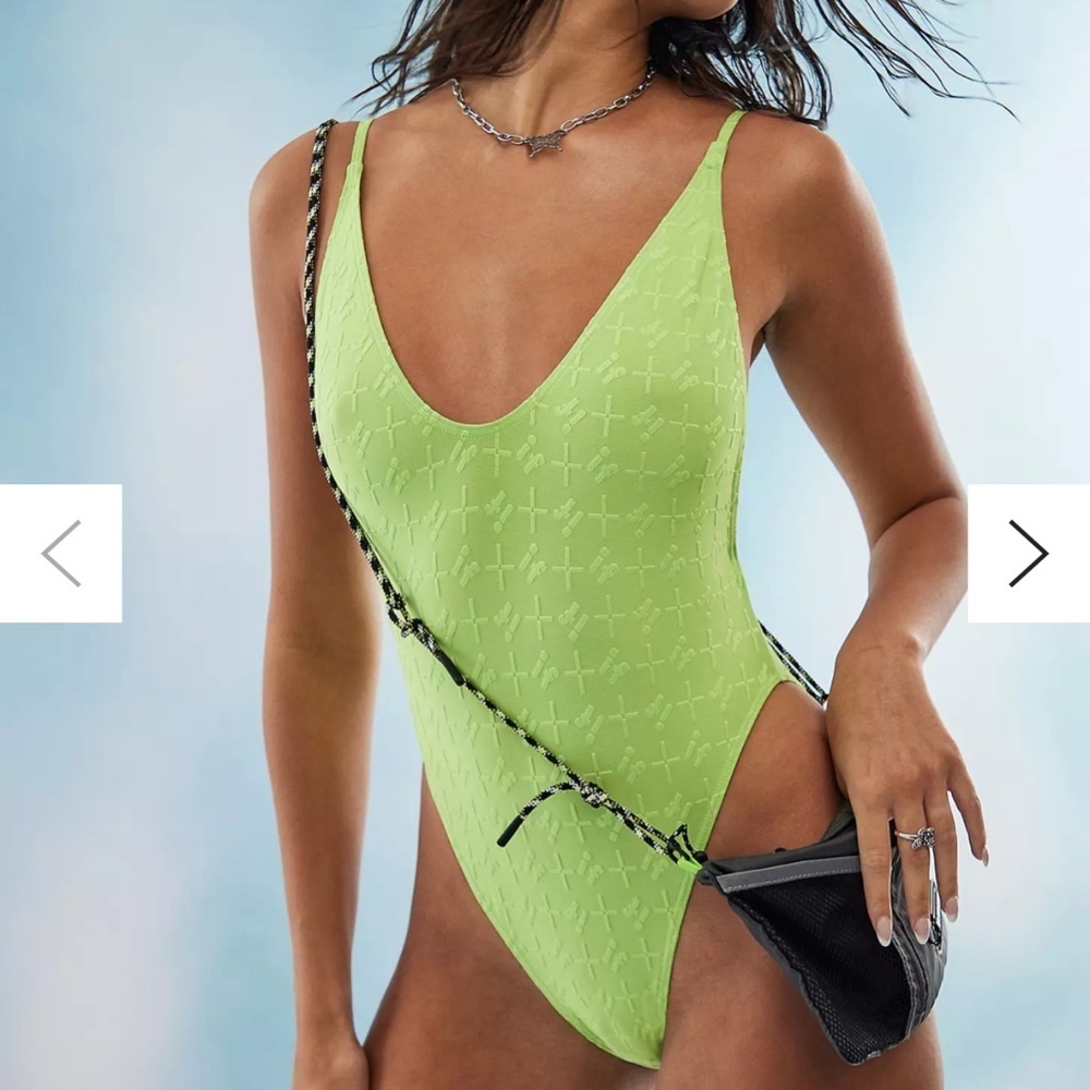 Urban Outfitters Neon Lime Textured Scoop One-Piece Swimsuit